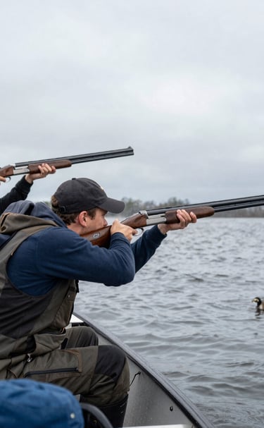 Group of hunters celebrating a successful day on the water