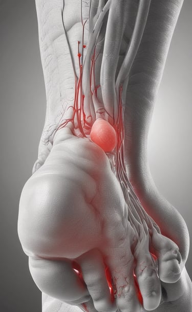 Side-by-side photos of a client's foot showing improved mobility after treatment.