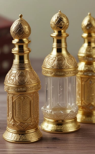 A sleek dark bottle of perfume with golden accents glowing softly against a black background.