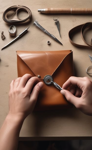 a person is making a leather envelope