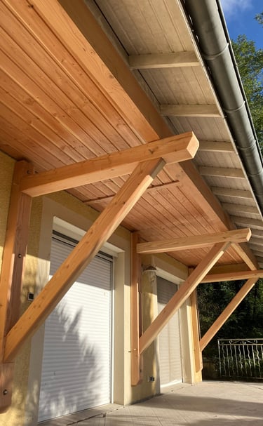 console bois charpente extension de toit en bois