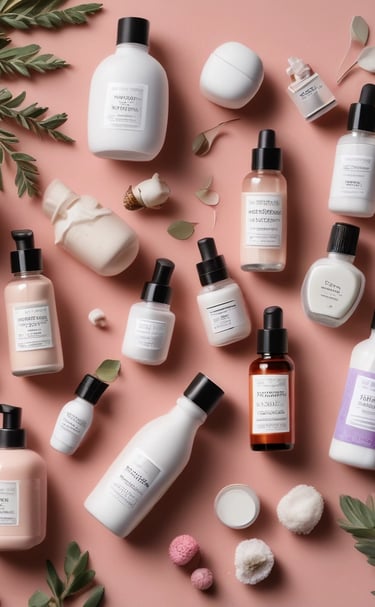 Minimalist bathroom shelf displaying elegant skincare essentials and candles.