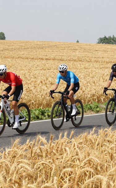 Group of riders sharing a break at a rustic local eatery with traditional food and wine.