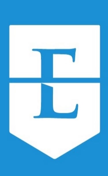 a blue and white logo with the letter e in the middle of the letter e