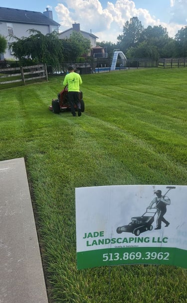 Lawn mowing with stripes Fairfield OH yard