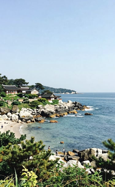 A colorful street market bustling with smiling vendors and fresh produce under bright blue skies.