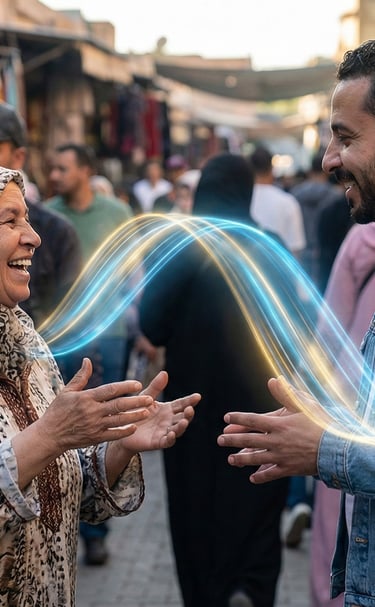 a man and woman standing in a crowded street