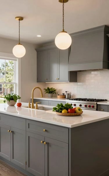 Benjamin Hernandez inspecting a remodeled kitchen with modern fixtures.