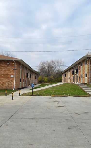 Two completely rebuilt buildings.