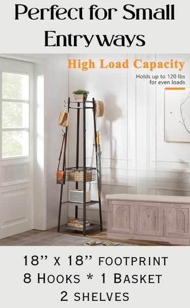 Hall Tree for Small Spaces 8 Hooks and Shelves