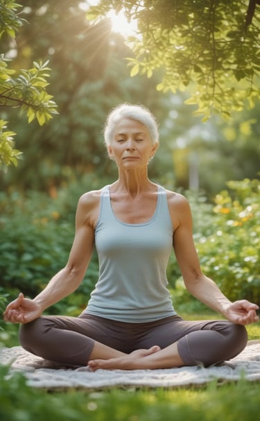 An energetic older man walking briskly along a tree-lined path, smiling.