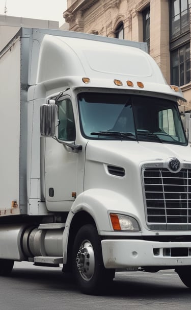 Side-by-side photos showing a damaged truck trailer before repair and the same trailer fully restored with fresh paint and new panels.