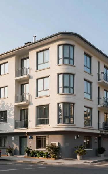A sparkling clean window reflecting a bright blue sky in Bailleul.