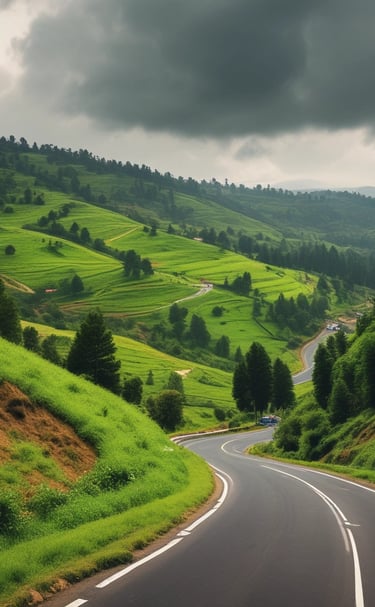 A panoramic view of Ooty's rolling green hills under a clear blue sky.