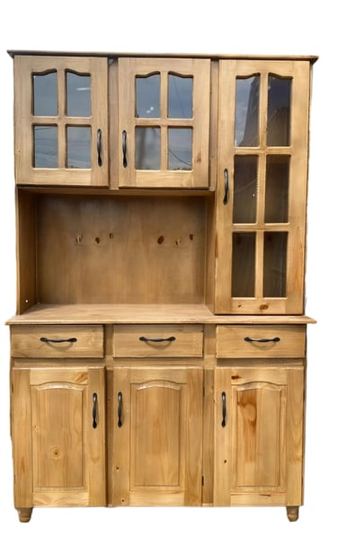 a wooden cabinet with a wooden cabinet and glass doors