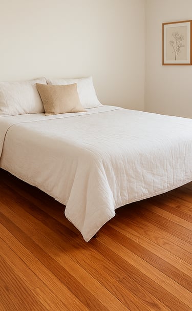 a bedroom with a freshly installed hardwood floor in Fulshear Texas