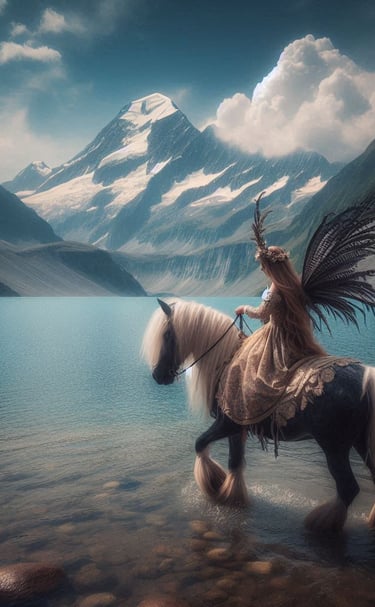 Fairy riding horse at lake said ul malook