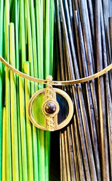 Pendentif en argent écologique et marqueterie de paille
