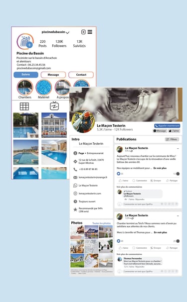 Page Instagram et Facebook créées pour artisans.