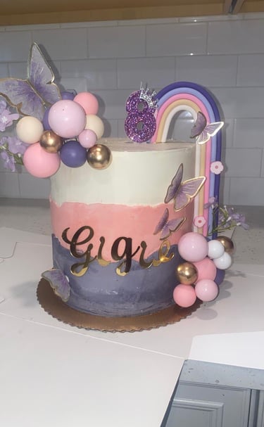 a cake with a rainbow - colored cake and a rainbow - colored cake