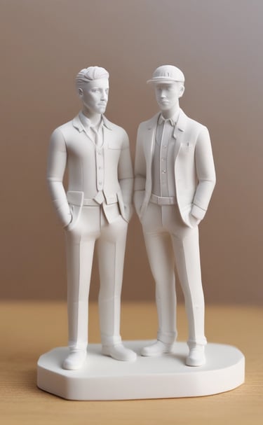 Modern workspace with 3D printers actively creating layered designs.