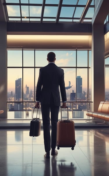 A scenic view of a peaceful vacation destination with mountains and a lake.