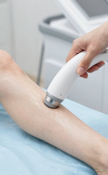 Close-up of a woman's smooth, hair-free leg after laser treatment.