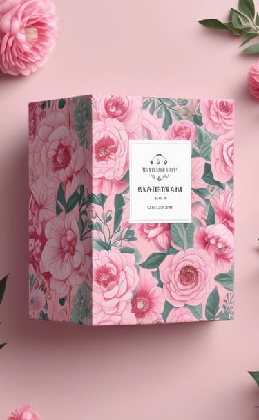 a product packaging box with a pink and white polka dot