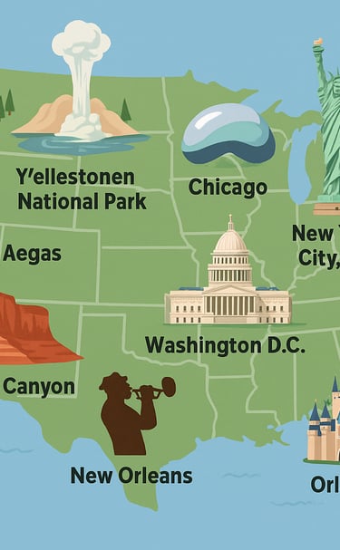 map of the united states with the most famous landmarks