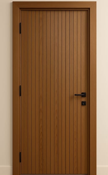 a door with a wooden door and a door handle