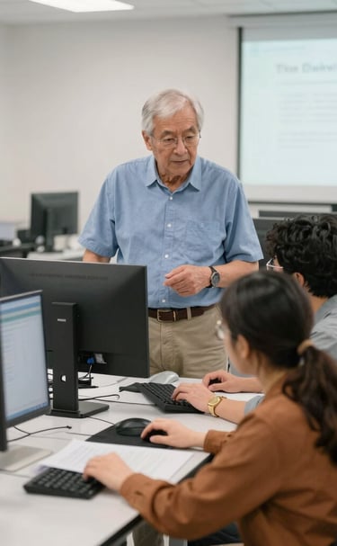 An instructor guiding students through live troubleshooting on an automation system.