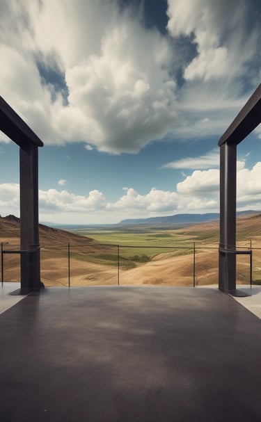 Exterior view of a stylish house with blue and white facade under clear sky