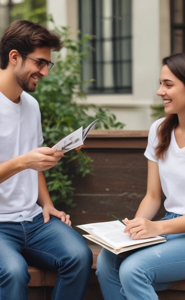 A local business owner handing out sponsored magazines to students at a school event.
