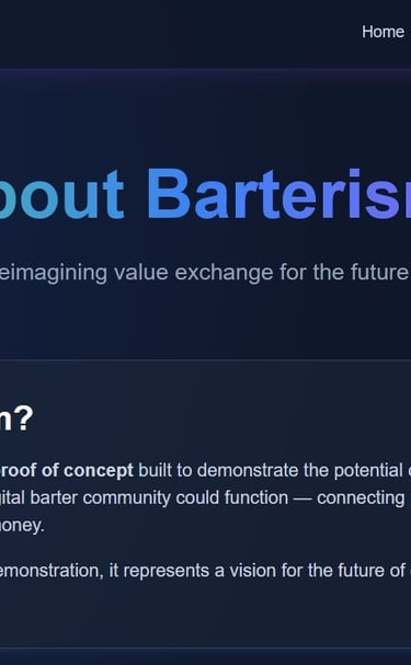 a website page with a barter site example and freelancer work request