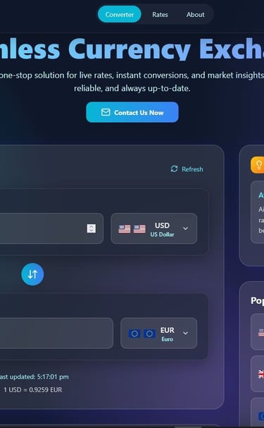 a website page with a currency exchanger