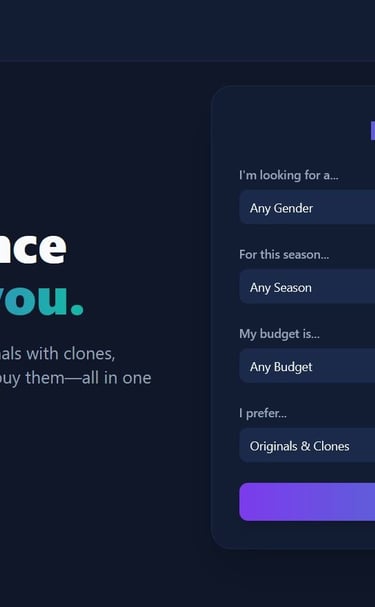 a landing page for a perfume directory and comparison tool