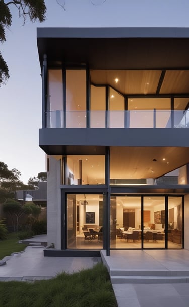 Double-storey home framed and ready for fit-out with clear blue sky above.