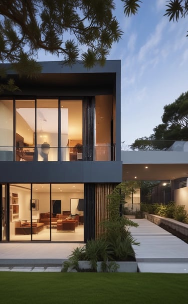 A modern single-storey home with large windows and landscaped front yard in Sydney suburb.