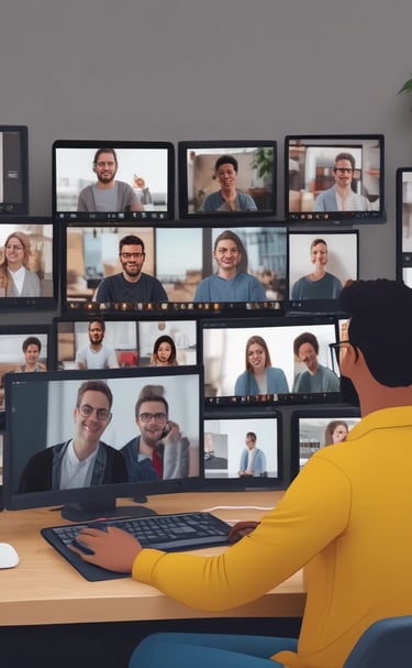 Remote team member participating in a video call from a cozy home office.