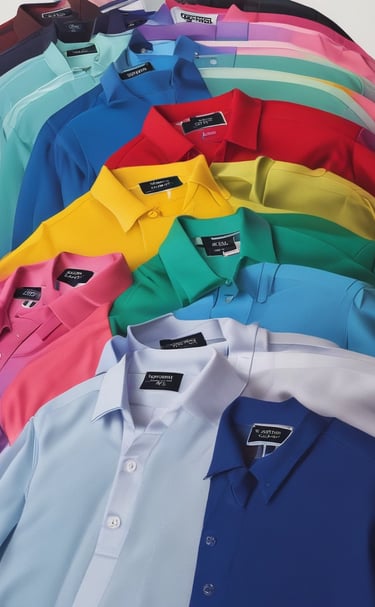 Finished embroidered uniforms hanging neatly in a workshop.