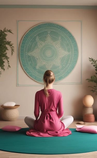 A participant deeply focused during a one-on-one creative coaching session, surrounded by subtle emerald and beige tones.