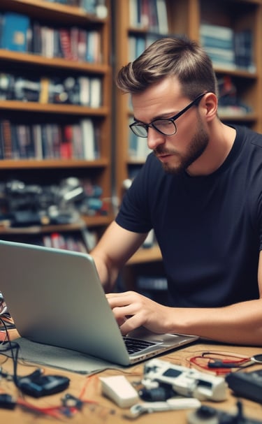 A man cycling through an urban neighborhood with a determined expression.