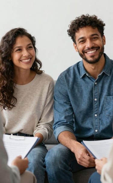 Two people sharing a quiet moment of connection in a sunlit meadow.