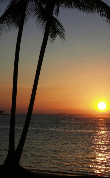 Sunset over sea in Las Terrenas, golden reflection;Atardecer mar Las Terrenas, reflejo dorado