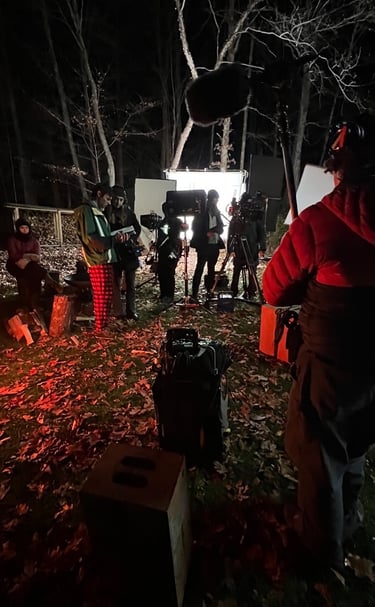 New England night exterior narrative film set.