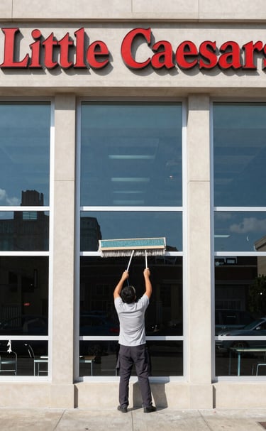 A freshly pressure-washed storefront gleaming under a clear sky in Auburn