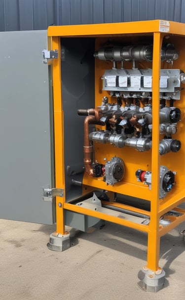 Close-up of a rugged control box with heavy-duty connectors and weatherproof casing.