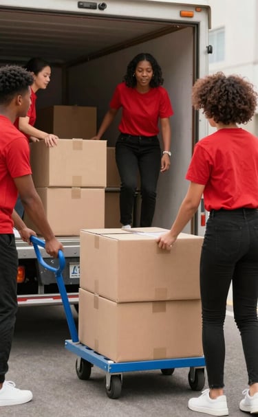 A crimson complete delivery van loaded and ready to head out on a freight run.