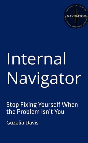 Book cover for Internal Navigator by Guzalia Davis on a blue background with a behavioral intelligence logo.