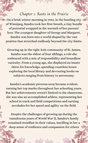 the beginning chapter to Sandra's life story